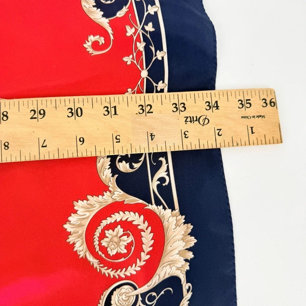 Versace Silk Scarf Red Navy Baroque Filigree Ornate Square 34